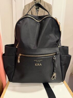 henri bendel Black Nylon Backpack with Gold Accents and Front Pocket